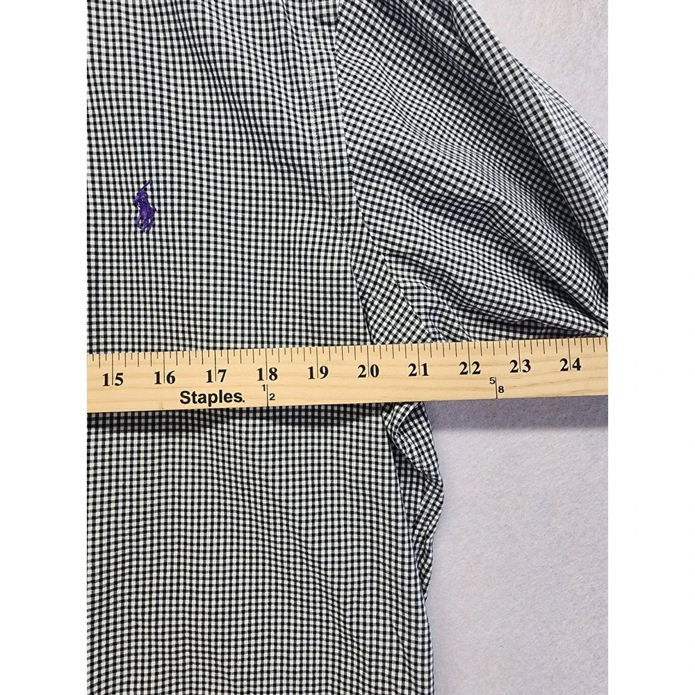 Polo Ralph Lauren Mens Gingham Button Down Shirt Black White Cotton‎ Long Sleeve